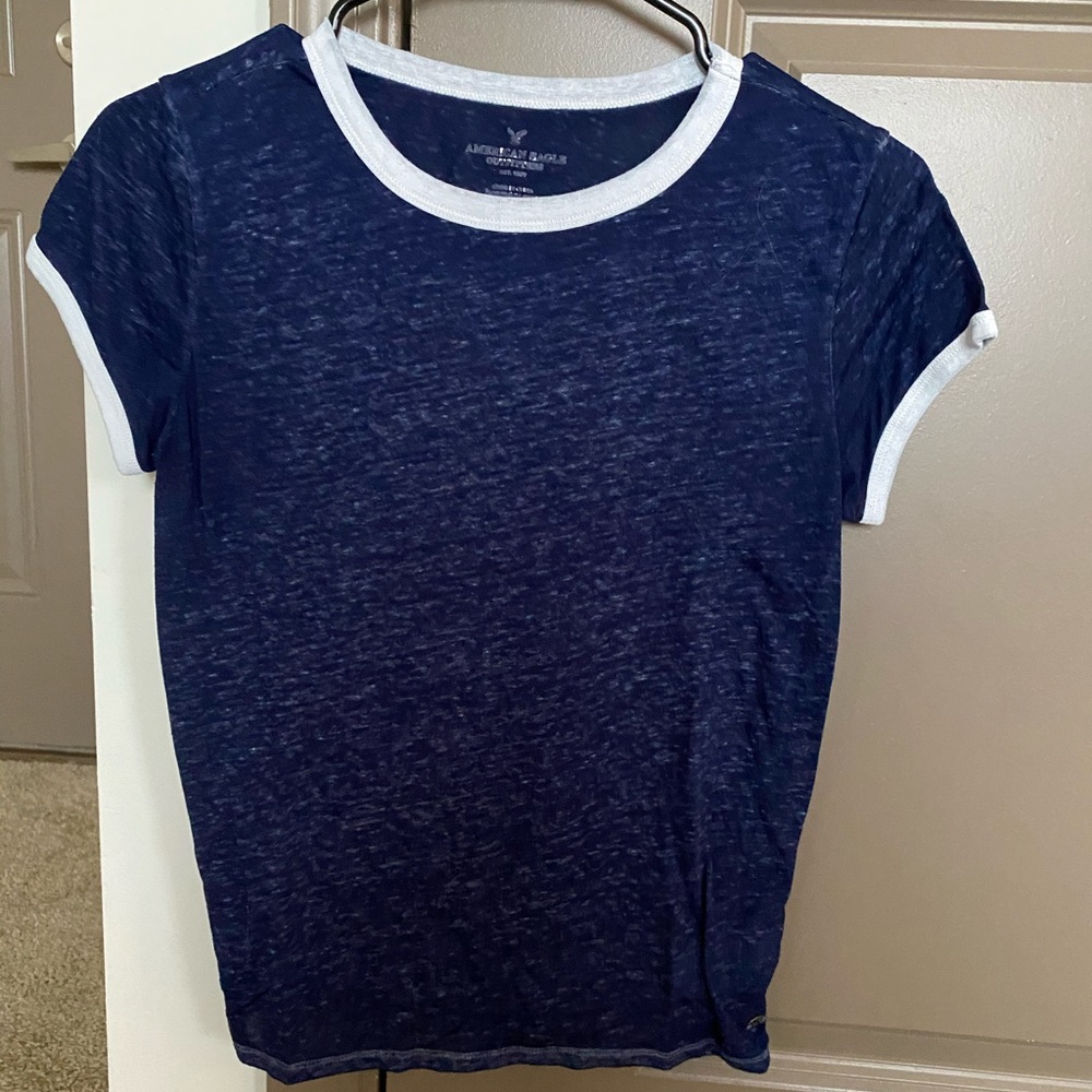Blue and white t shirt crop top